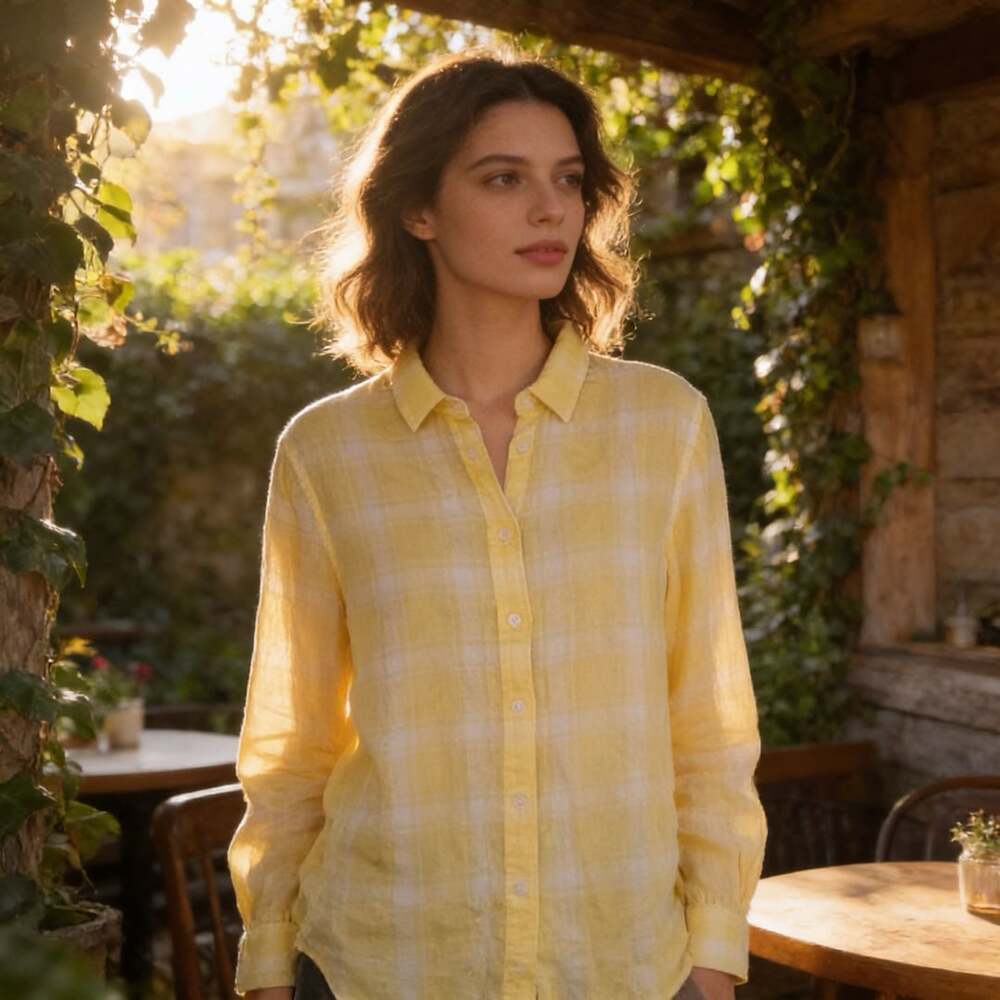 Lands' End Yellow Plaid Button Down Shirt Size 10